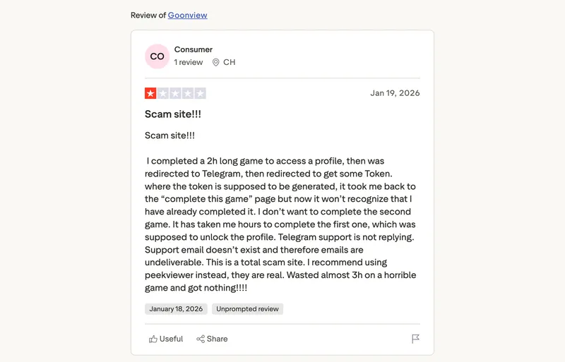 Goonview Trustpilot reviews — real user experiences with the goonview app