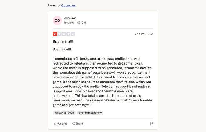 Goonview Trustpilot reviews — real user experiences with the goonview app