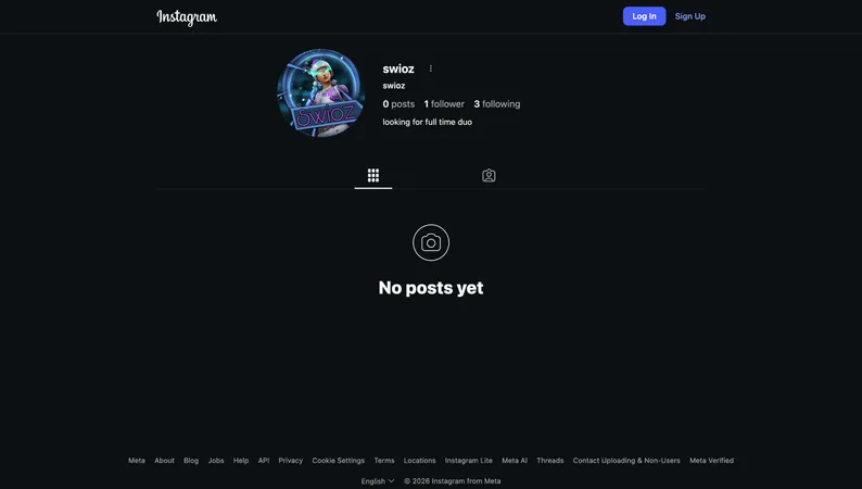 Swioz Instagram viewer scam showing its empty Instagram account