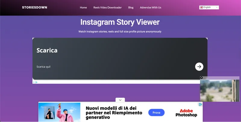 A StoriesDown Instagram viewer .co homepage.
