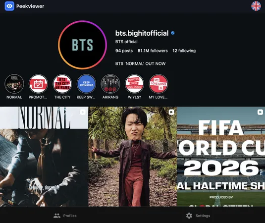Peekviewer dashboard tracking Instagram profile picture history for a monitored account
