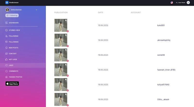 How to use Peekviewer Instagram like viewer: user interface