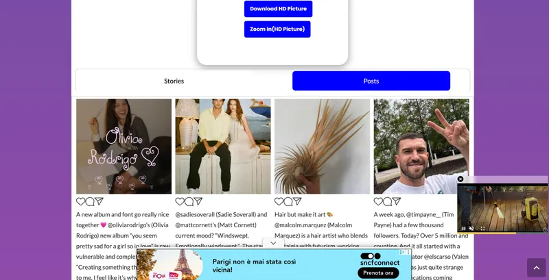 A StoriesDown Instagram viewer tested on a public profile.