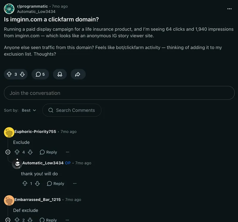 Imginn Reddit comment. Imginn is a clickfarm domain