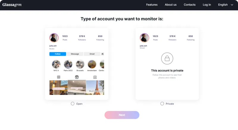 Choose private or public account you want to monitor Choose private or public account you want to monitor
