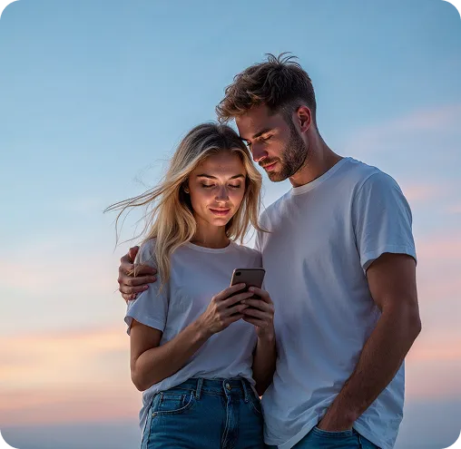 Couple checking phone