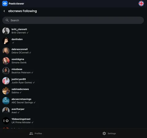 Peekviewer dashboard monitoring followers.