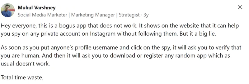 Screenshot showing a negative review 