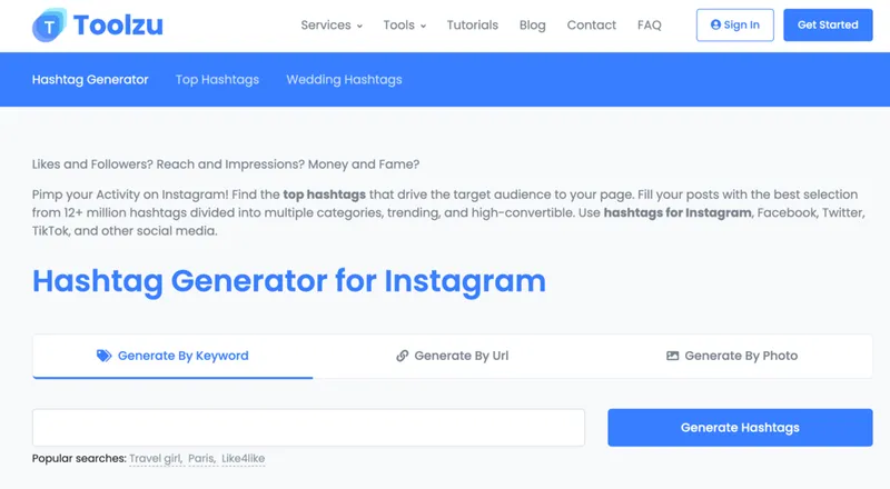 Toolzu review: Instagram hashtag generator