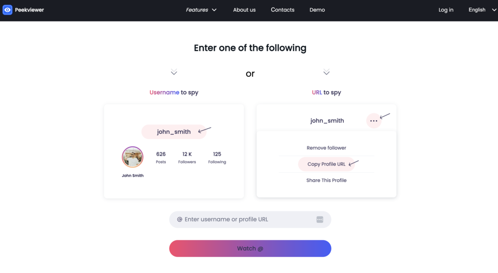 Instagram profile analyzer tool: Peekviewer account creation