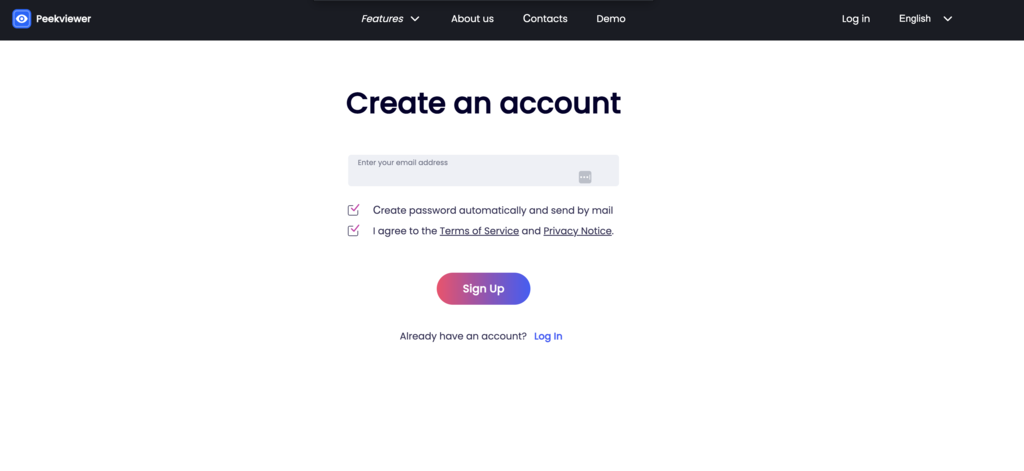 Instagram profile analyzer tool: Peekviewer account creation